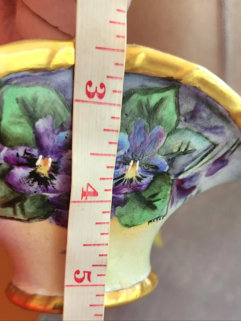 Vtg LIMOGES Purple Hand-Painted Violets Floral Porcelain Basket Gold Accents B&C